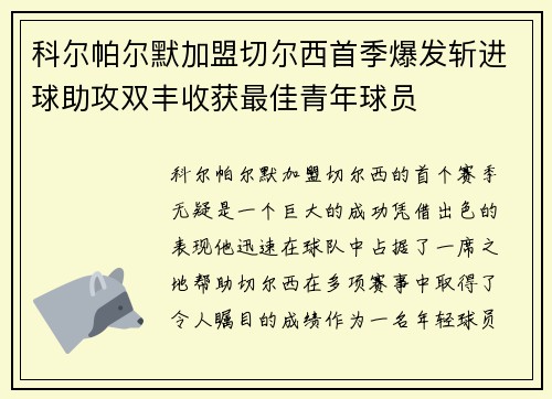 科尔帕尔默加盟切尔西首季爆发斩进球助攻双丰收获最佳青年球员